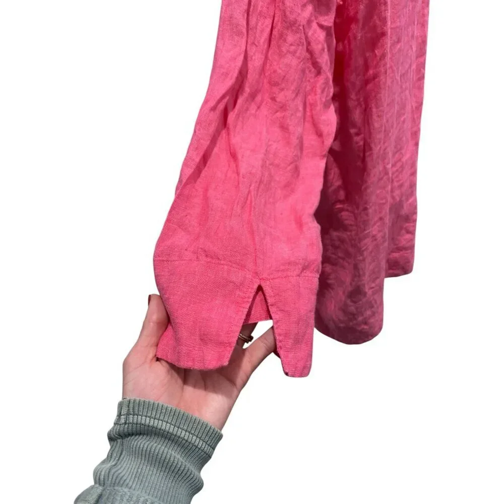 Lands’ End Plus Size 100% Linen Split Neck Tunic, Pink, Size 1X - Picture 3 of 8